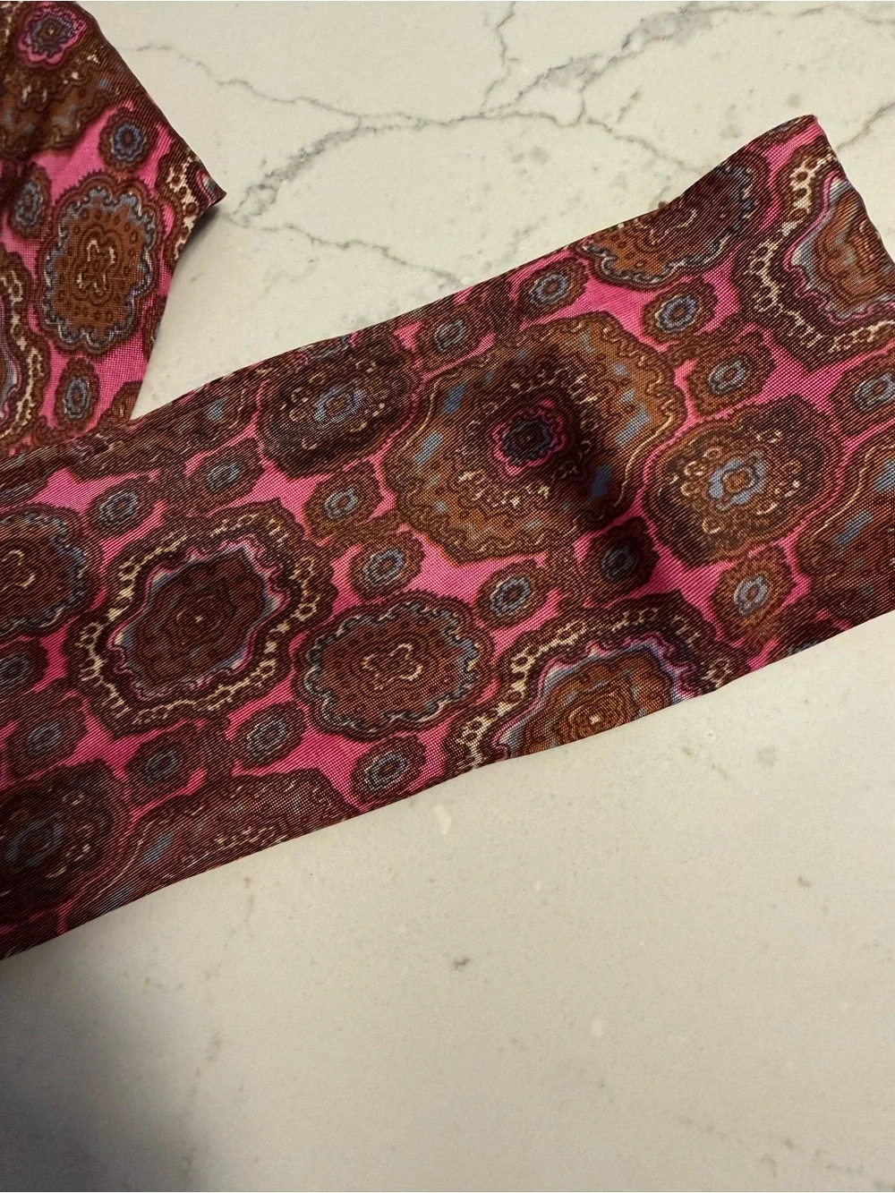 Women’s Pink and Brown Patterned Silk Scarf Tie